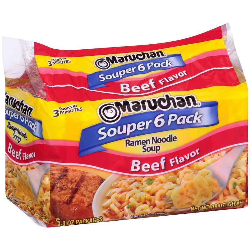 slide 1 of 6, Maruchan Souper 6-Pack Beef Ramen Noodle Soup - 18oz/6ct, 6 ct; 18 oz