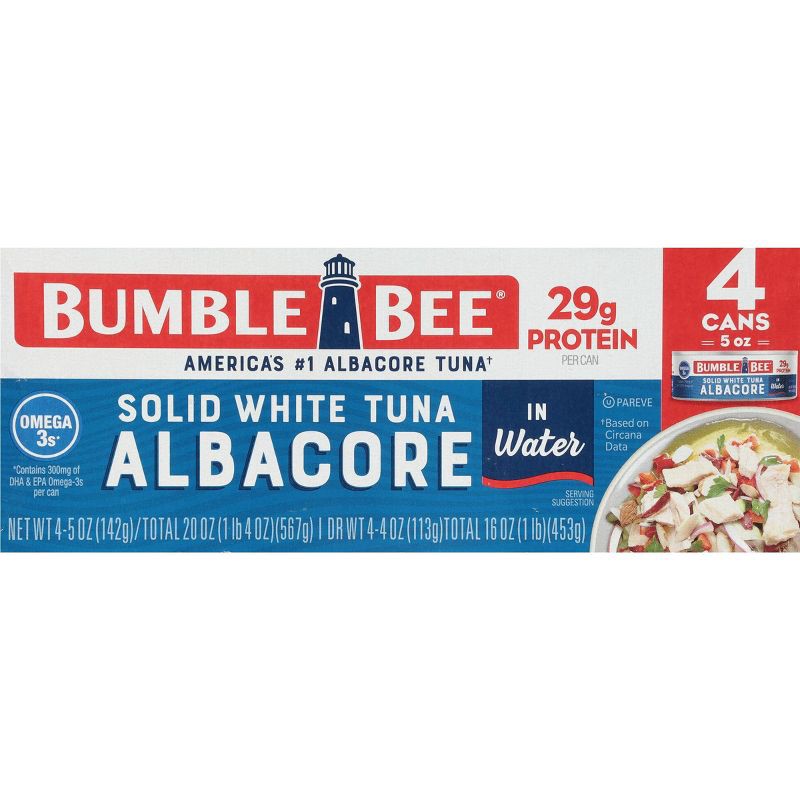 slide 5 of 9, Bumble Bee Solid White Albacore Tuna in Water - 5oz/4ct, 4 ct; 5 oz