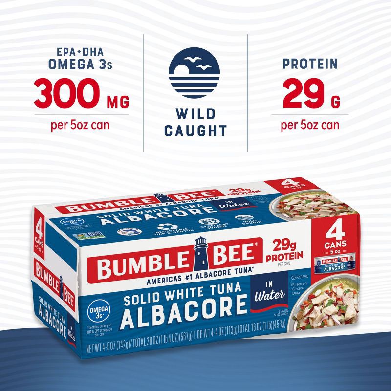 slide 7 of 9, Bumble Bee Solid White Albacore Tuna in Water - 5oz/4ct, 4 ct; 5 oz