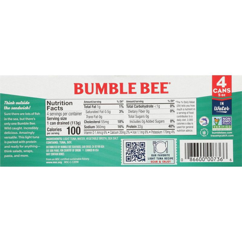 slide 2 of 5, Bumble Bee Chunk Light Tuna in Water - 5oz/4ct, 4 ct; 5 oz