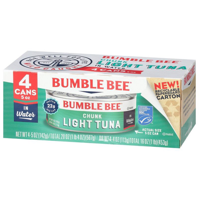 slide 4 of 5, Bumble Bee Chunk Light Tuna in Water - 5oz/4ct, 4 ct; 5 oz