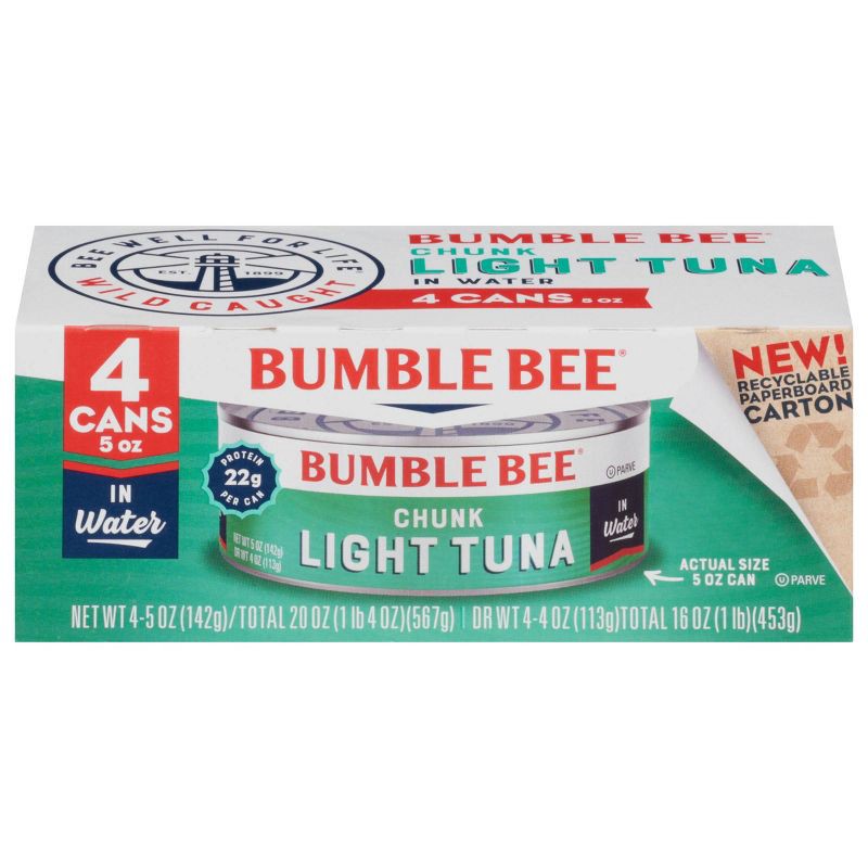 slide 1 of 5, Bumble Bee Chunk Light Tuna in Water - 5oz/4ct, 4 ct; 5 oz