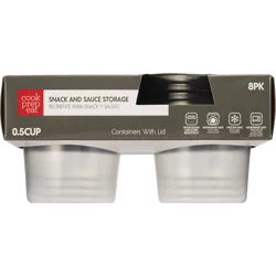 Non-Brand Snack and Sauce Plastic Storage Containers, 8 pk, 1/2 cup