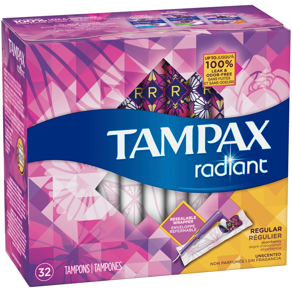 slide 2 of 3, Tampax Radiant Regular Tampons, 32 ct