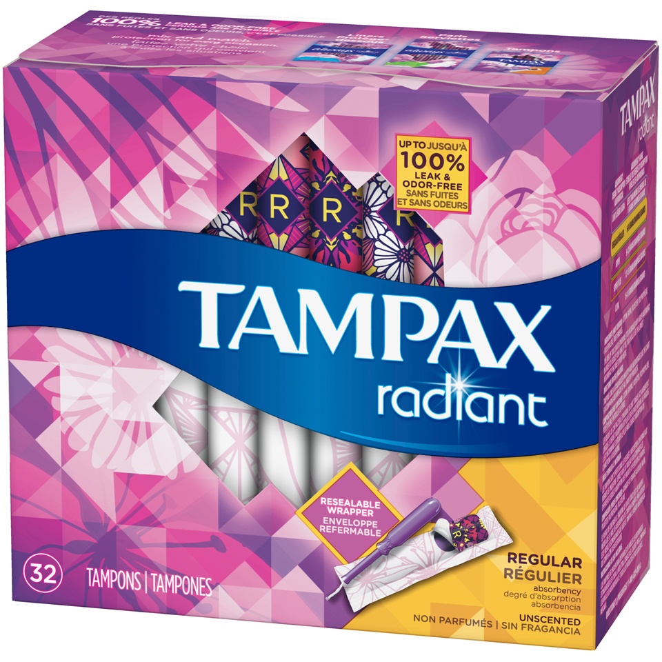 slide 3 of 3, Tampax Radiant Regular Tampons, 32 ct