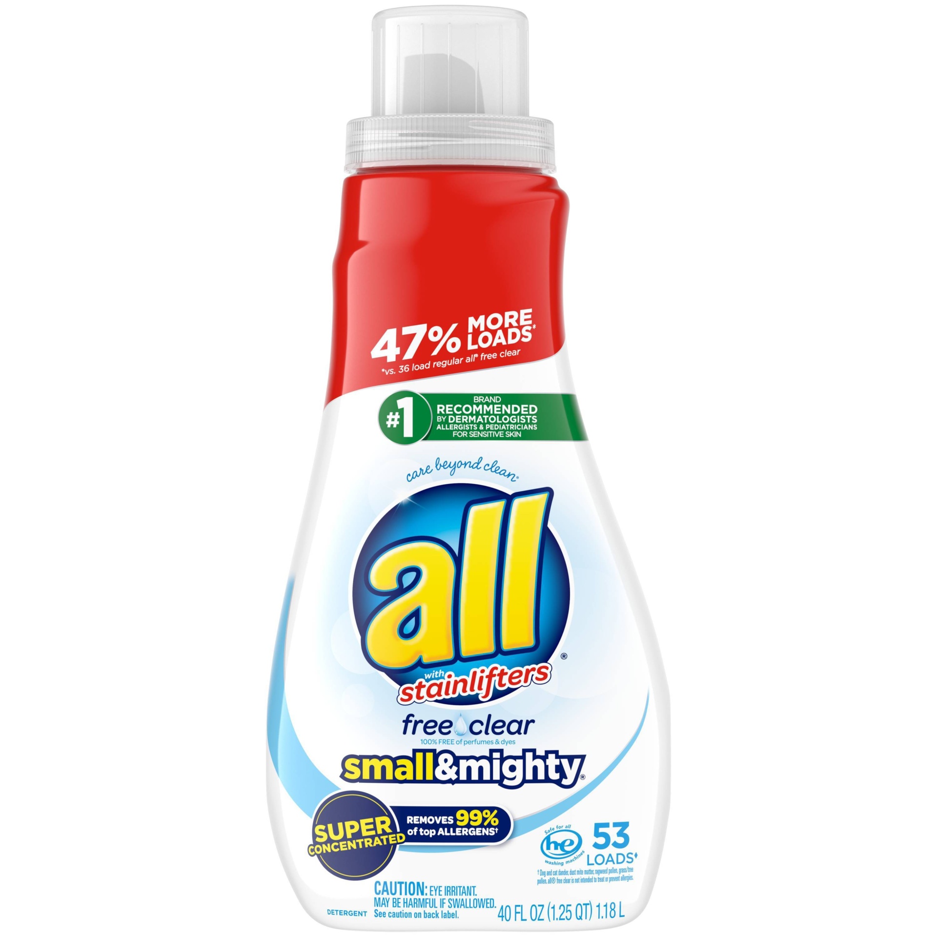 slide 1 of 6, All Small & Mighty Free Clear Concentrated Liquid Laundry Detergent 53 Loads, 40 fl oz