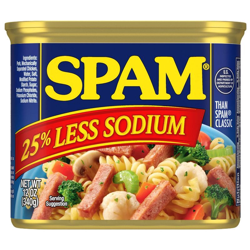 slide 1 of 7, SPAM Less Sodium Lunch Meat - 12oz, 12 oz