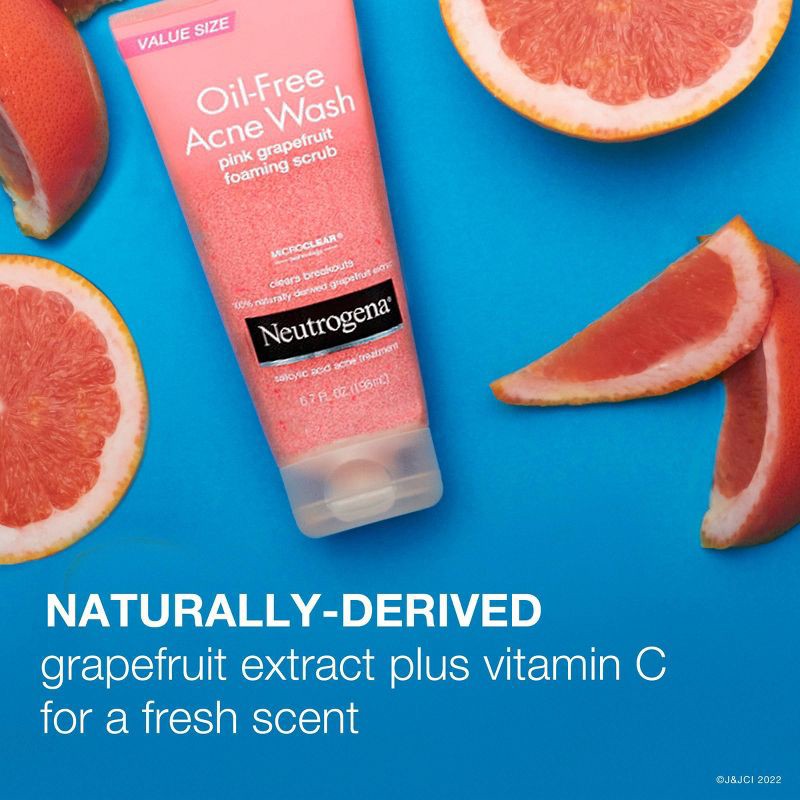 slide 6 of 8, Neutrogena Oil Free Pink Grapefruit Acne Face Wash with Vitamin C for Breakouts - 6.7 fl oz, 6.7 fl oz