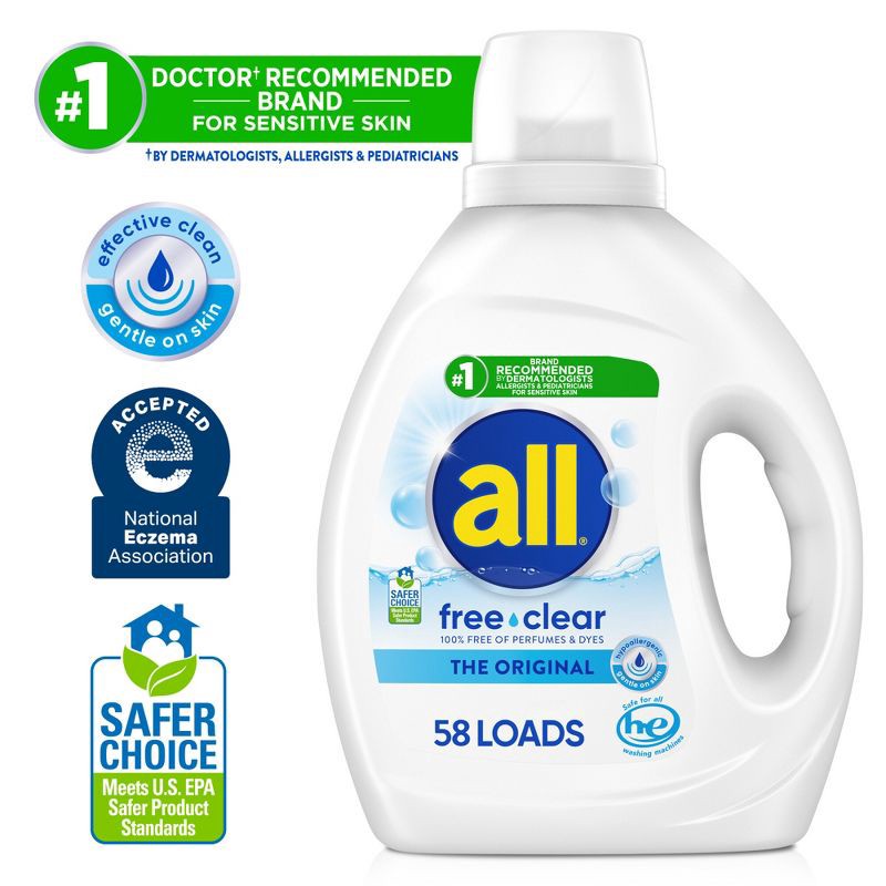 slide 3 of 8, All Unscented Free Clear for Sensitive Skin HE Liquid Laundry Detergent 58 Loads - 73 fl oz, 73 fl oz