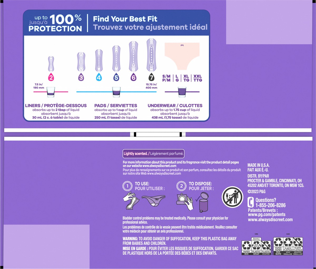 slide 6 of 7, Always Discreet Adult Incontinence Pads for Women, Heavy Absorbency, Long Length, Postpartum Pads, 64 CT, 64 ct