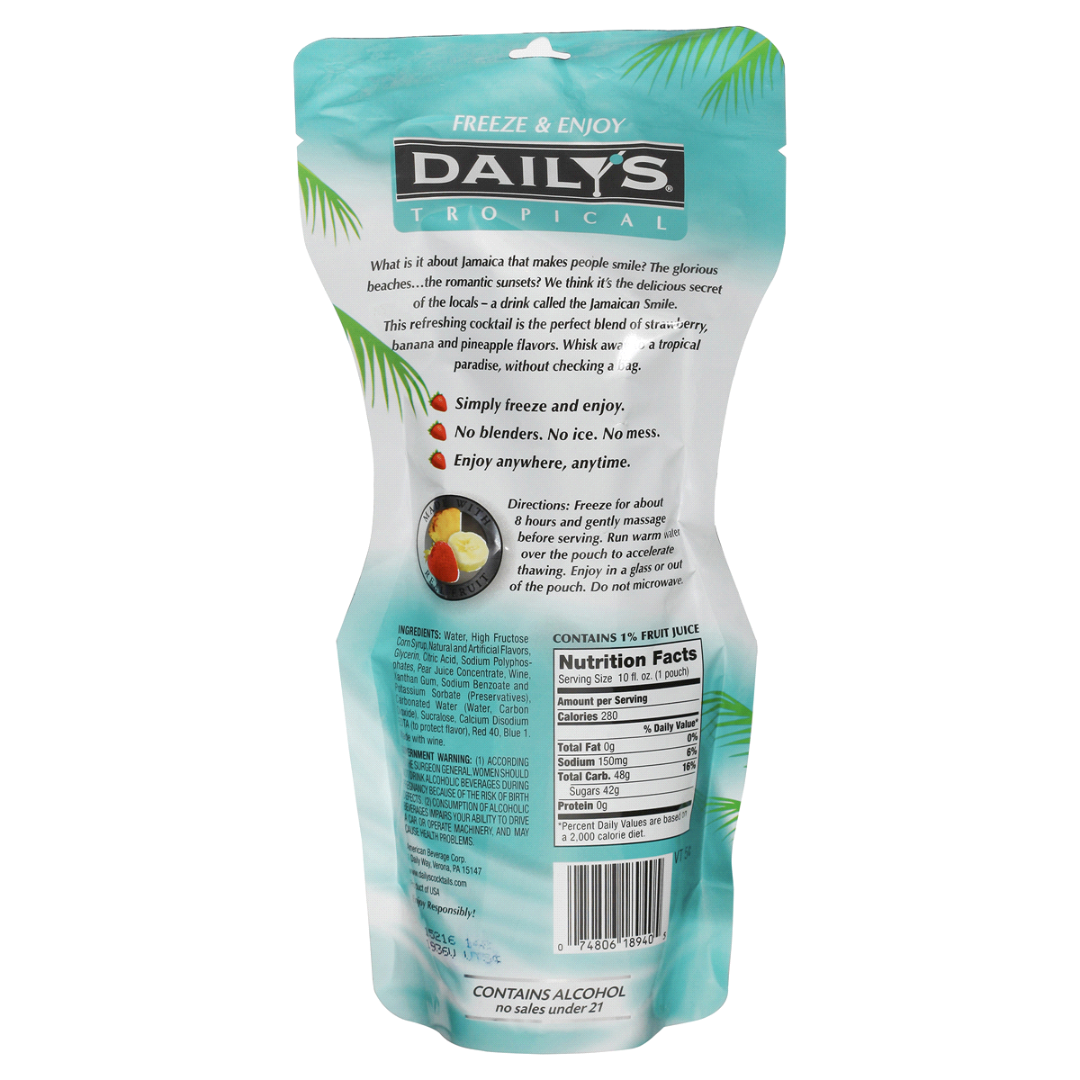 Daily's Jamaican Smile Frozen Cocktail - 10 fl oz Pouch