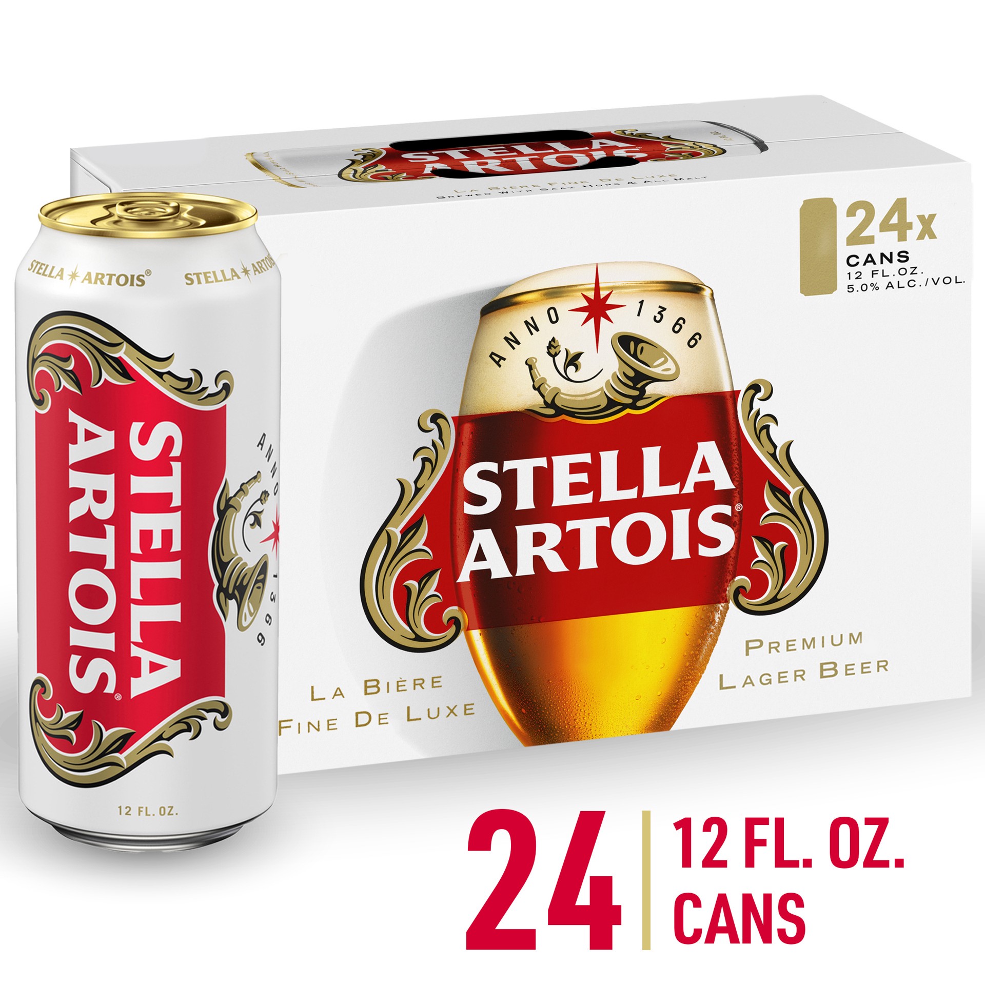 slide 5 of 6, Stella Artois Premium Lager Beer 24, 12 fl oz Cans, 5.0% ABV, 12 fl oz