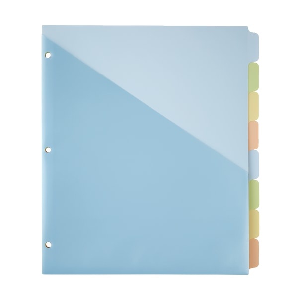 slide 1 of 2, Office Depot Brand Single-Pocket Write-On Dividers, 8 Tab, 8 1/2'' X 11'', Assorted Colors, 1 ct