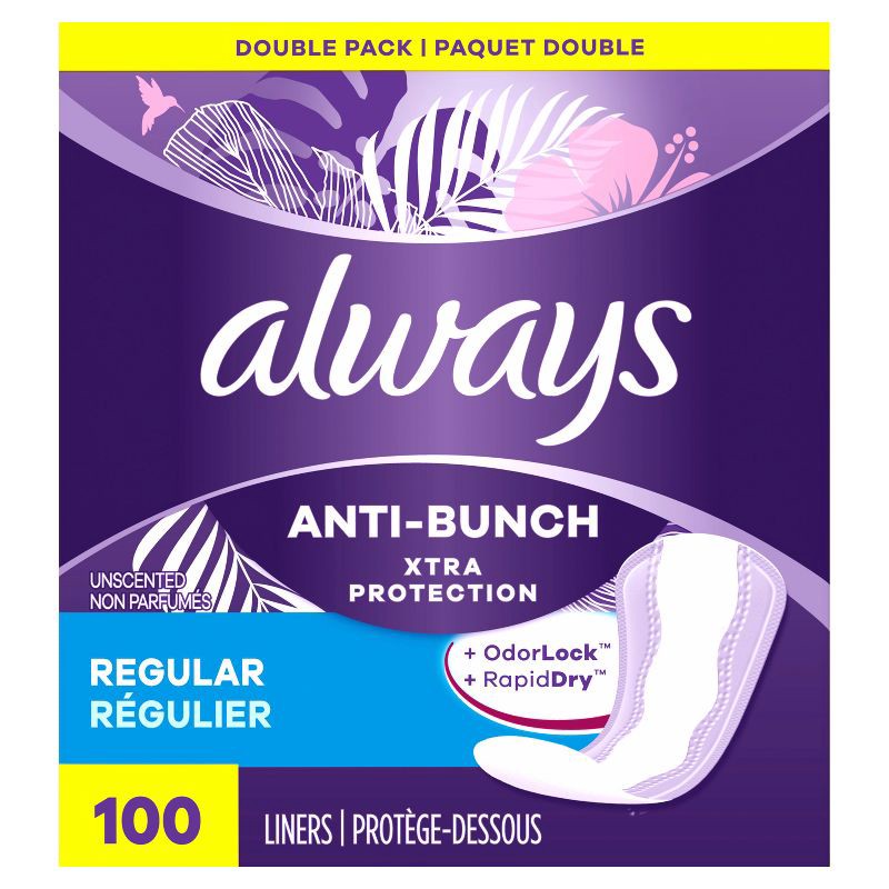 slide 8 of 8, Always Xtra Protection Daily Regular Panty Liners - Unscented - 100ct, 100 ct