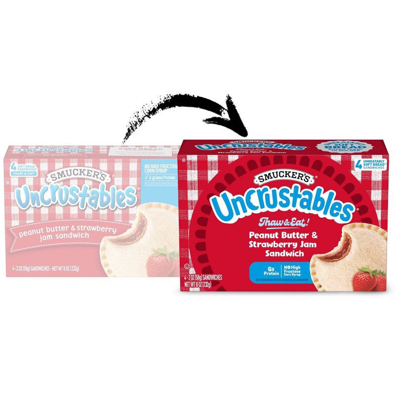 slide 2 of 10, Smucker's Uncrustables Frozen Peanut Butter & Strawberry Jam Sandwich - 8oz/4ct, 4 ct; 8 oz