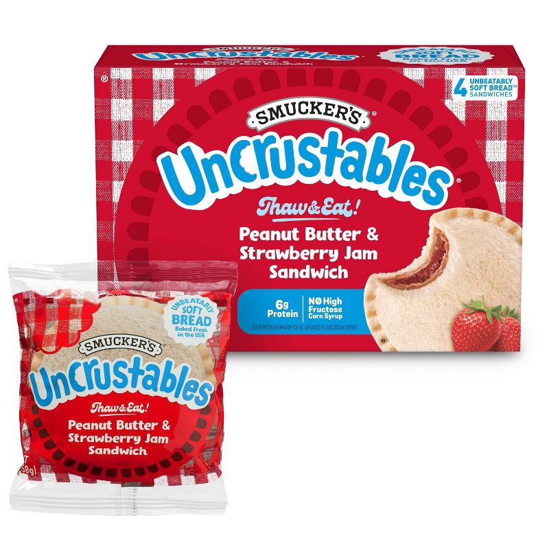 slide 3 of 10, Smucker's Uncrustables Frozen Peanut Butter & Strawberry Jam Sandwich - 8oz/4ct, 4 ct; 8 oz