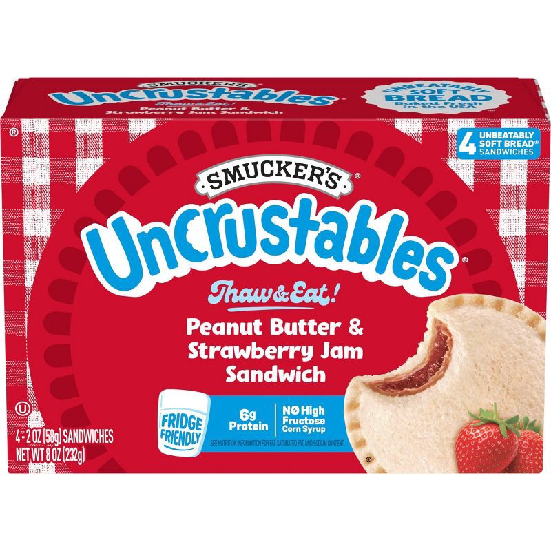 slide 1 of 10, Smucker's Uncrustables Frozen Peanut Butter & Strawberry Jam Sandwich - 8oz/4ct, 4 ct; 8 oz