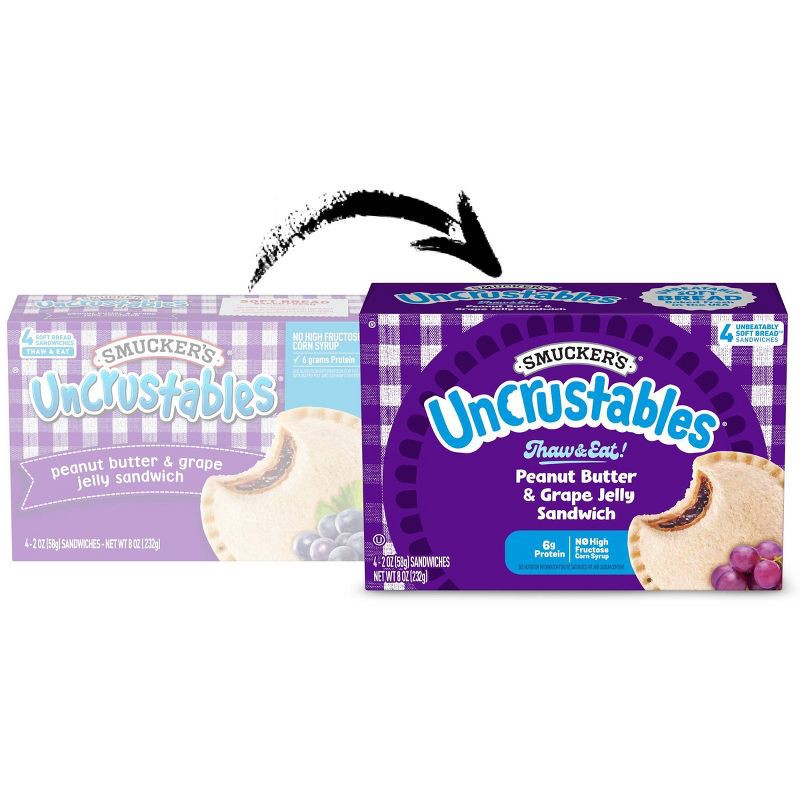 slide 2 of 10, Smucker's Uncrustables Frozen Peanut Butter & Grape Jelly Sandwich - 8oz/4ct, 4 ct; 8 oz