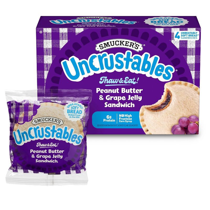 slide 10 of 10, Smucker's Uncrustables Frozen Peanut Butter & Grape Jelly Sandwich - 8oz/4ct, 4 ct; 8 oz