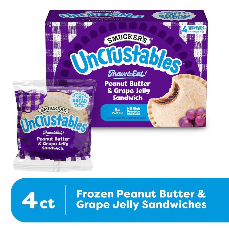 slide 3 of 10, Smucker's Uncrustables Frozen Peanut Butter & Grape Jelly Sandwich - 8oz/4ct, 4 ct; 8 oz