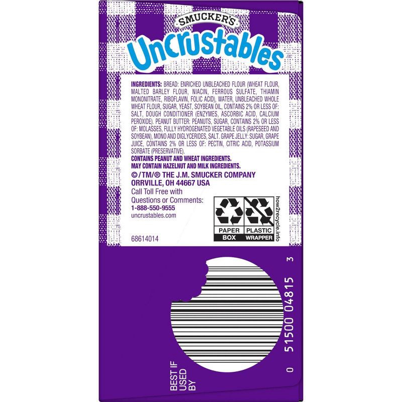 slide 5 of 10, Smucker's Uncrustables Frozen Peanut Butter & Grape Jelly Sandwich - 8oz/4ct, 4 ct; 8 oz