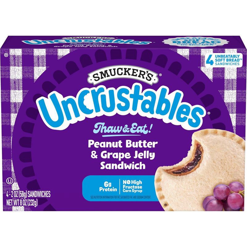 slide 1 of 10, Smucker's Uncrustables Frozen Peanut Butter & Grape Jelly Sandwich - 8oz/4ct, 4 ct; 8 oz