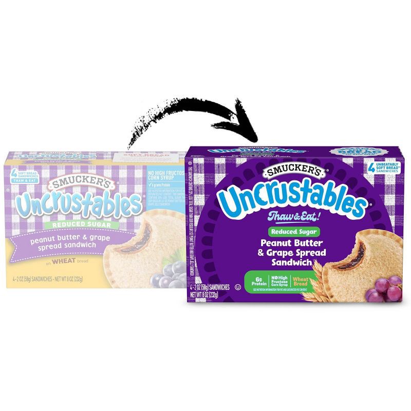 slide 2 of 9, Smucker's Uncrustables Frozen Whole Wheat Peanut Butter & Grape Jelly Sandwiches - 8oz/4ct, 4 ct; 8 oz