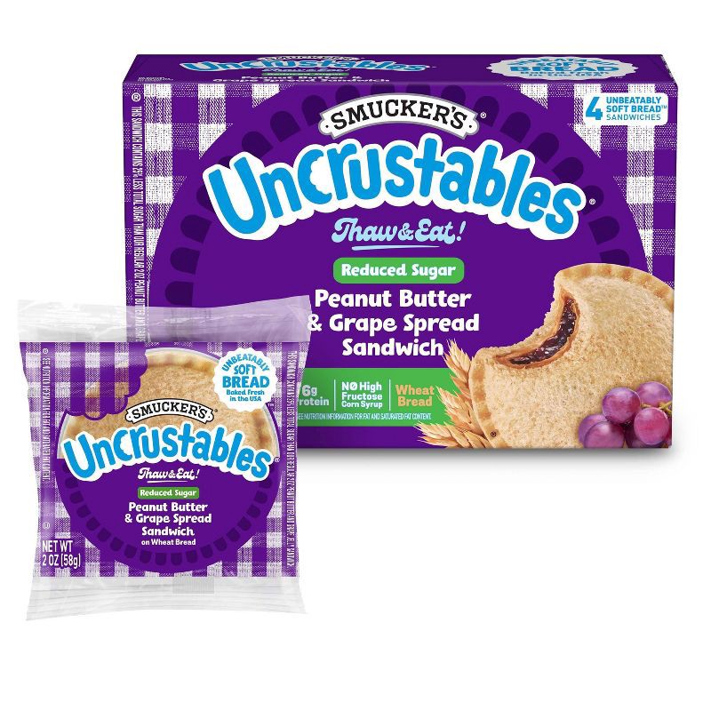 slide 2 of 9, Smucker's Uncrustables Frozen Whole Wheat Peanut Butter & Grape Jelly Sandwiches - 8oz/4ct, 4 ct; 8 oz