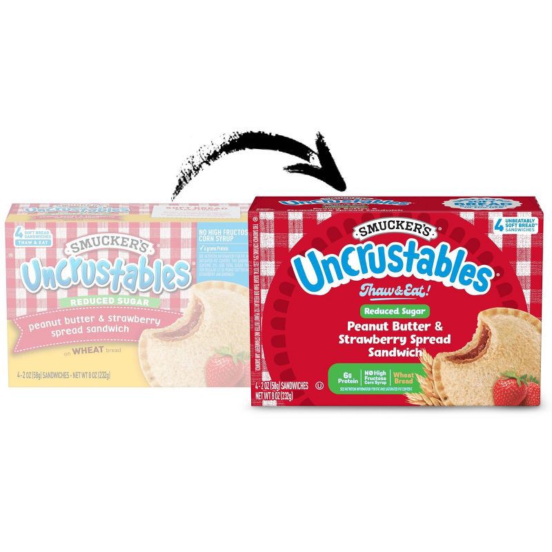 slide 2 of 9, Smucker's Uncrustables Frozen Whole Wheat Peanut Butter & Strawberry Jam Sandwich - 8oz/4ct, 4 ct; 8 oz