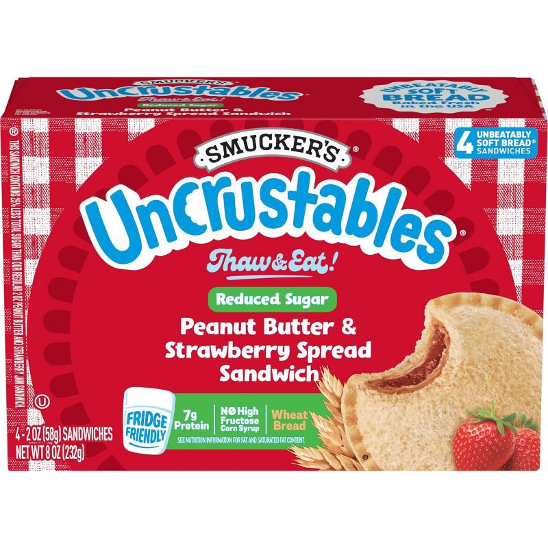 slide 1 of 9, Smucker's Uncrustables Frozen Whole Wheat Peanut Butter & Strawberry Jam Sandwich - 8oz/4ct, 4 ct; 8 oz