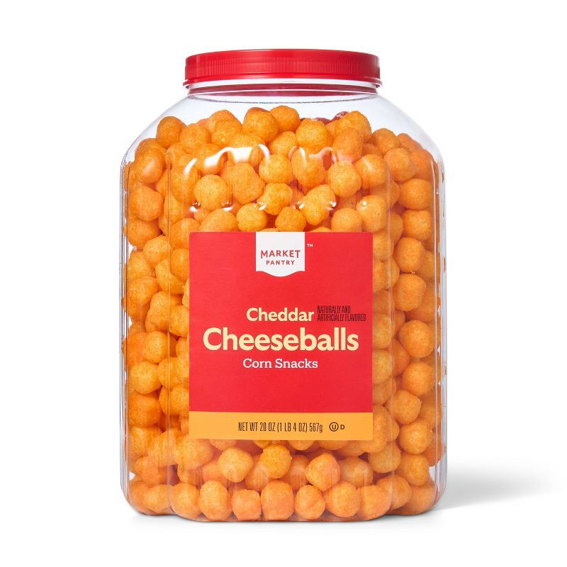 slide 1 of 3, Cheddar Cheese Balls Corn Snacks - 20oz (1lb 4oz) 567g - Market Pantry™, 20 oz, 1 lb, 4 oz, 567 gram