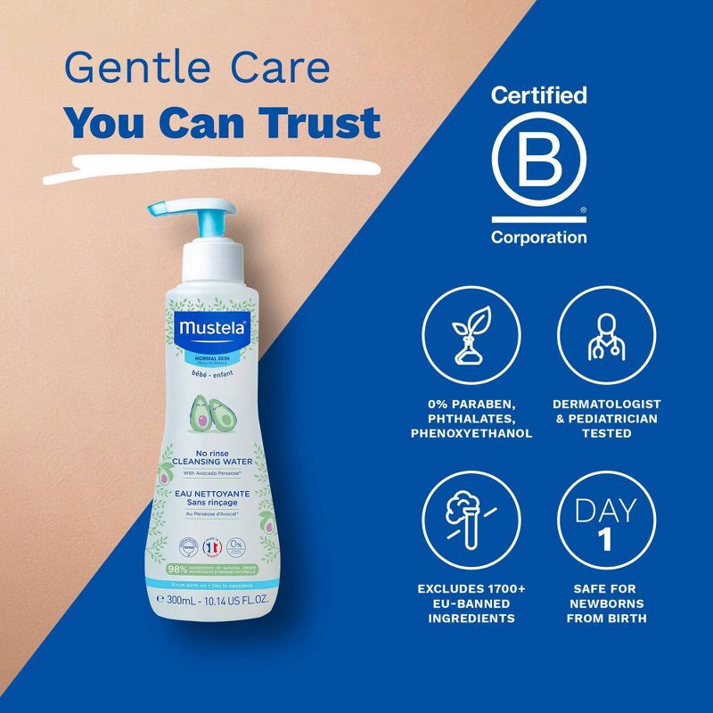 slide 6 of 10, Mustela No Rinse Cleansing Baby Micellar Water - 10.14 fl oz, 10.14 fl oz