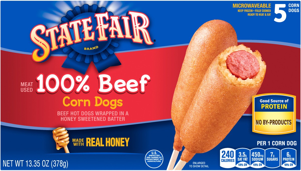slide 6 of 9, State Fair Beef Corn Dogs, Frozen, 5 Count, 378.47 g