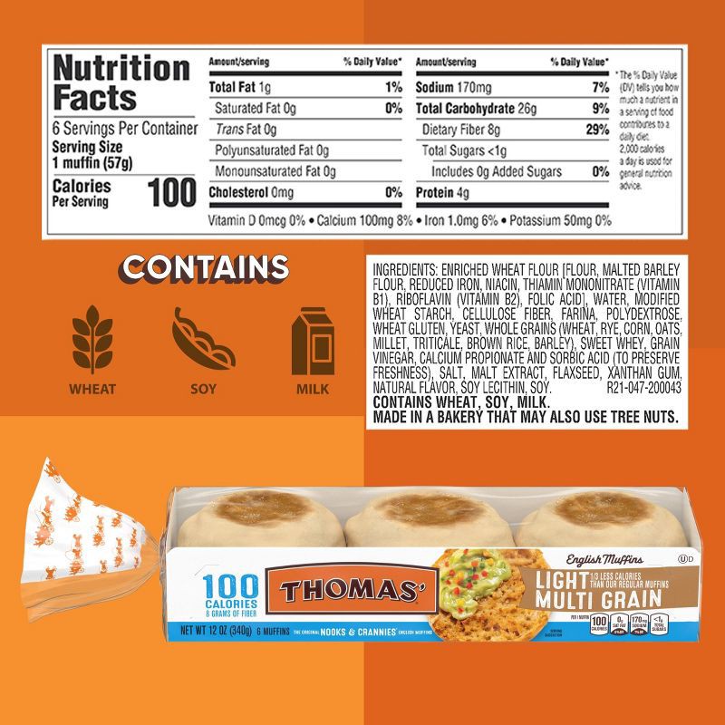 slide 4 of 13, Thomas' Light Multigrain English Muffins - 12oz/6ct, 6 ct; 12 oz