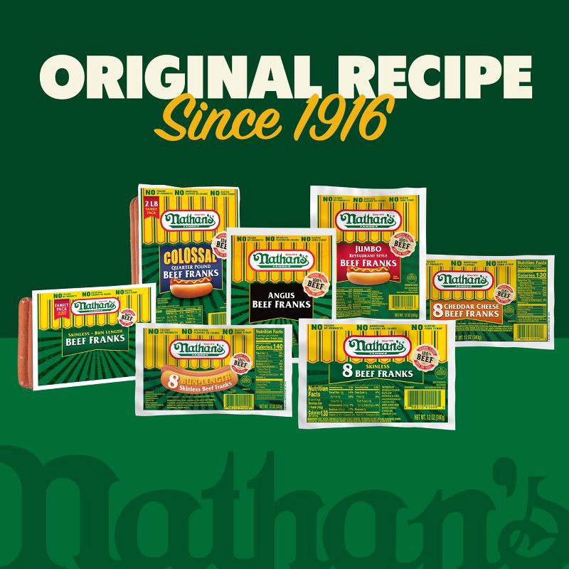 slide 5 of 10, Nathan's Famous Bun Length Skinless Beef Franks - 12oz/8ct, 8 ct; 12 oz