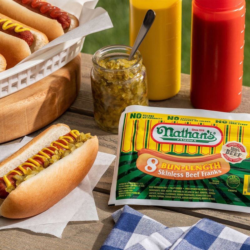 slide 5 of 6, Nathan's Famous Bun Length Skinless Beef Franks - 12oz/8ct, 8 ct; 12 oz