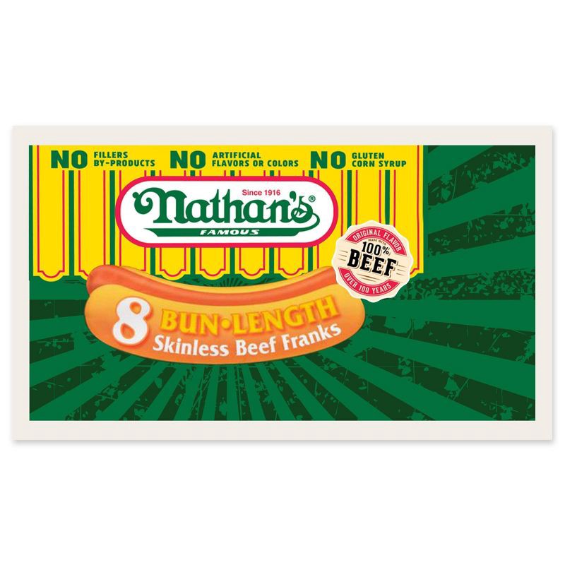 slide 1 of 6, Nathan's Famous Bun Length Skinless Beef Franks - 12oz/8ct, 8 ct; 12 oz