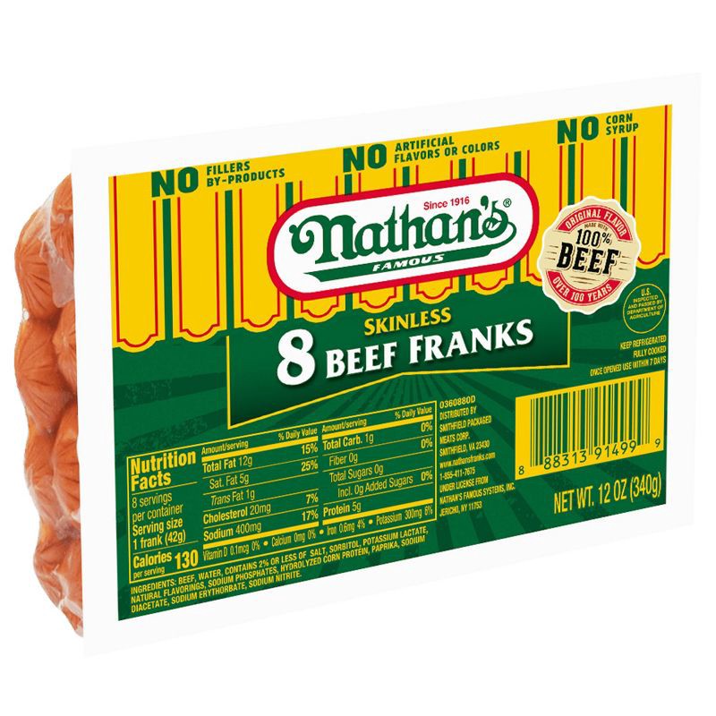 slide 2 of 5, Nathan's Famous Skinless Beef Franks - 12oz/8ct, 8 ct; 12 oz