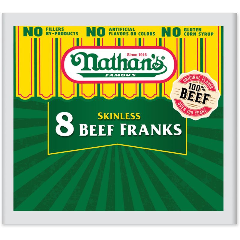 slide 1 of 6, Nathan's Famous Skinless Beef Franks - 12oz/8ct, 8 ct; 12 oz