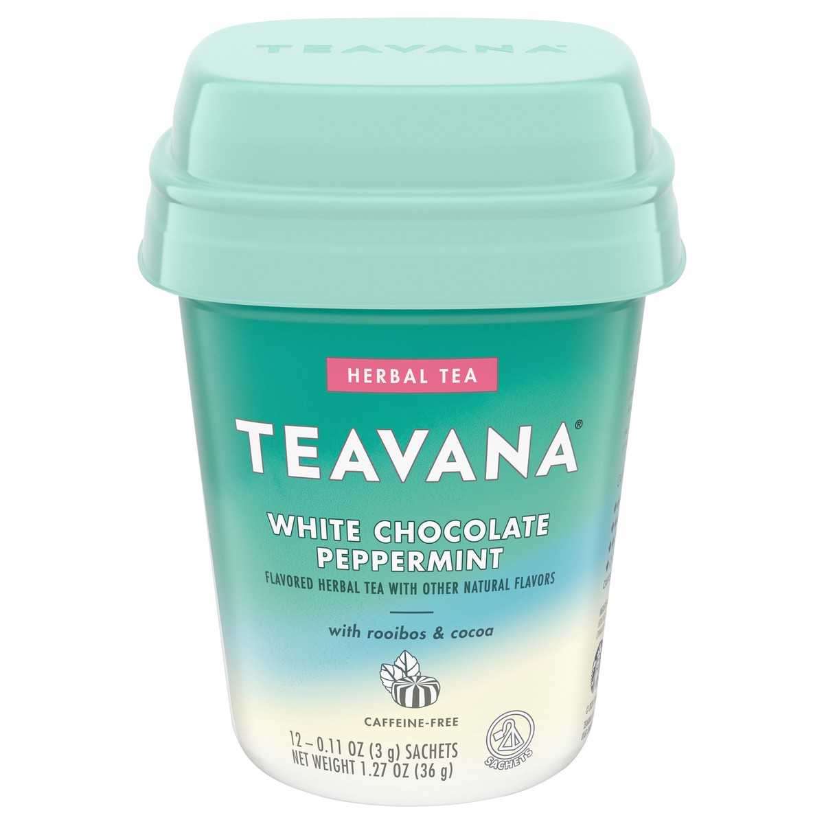 slide 7 of 12, Teavana Caffeine Free Herbal Tea — White Chocolate Peppermint with roobois & cocoa — 1 box (12 sachets total), 1.27 oz