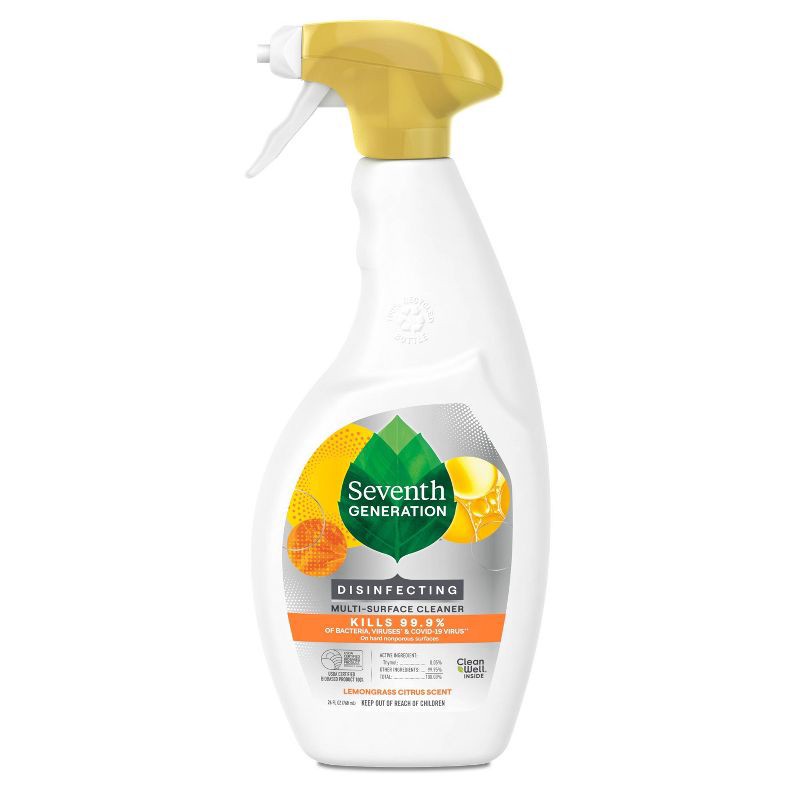 slide 1 of 6, Seventh Generation Lemongrass Citrus Disinfecting Multi-Surface Cleaner - 26oz: Phosphate-Free, Liquid Spray, 26 oz