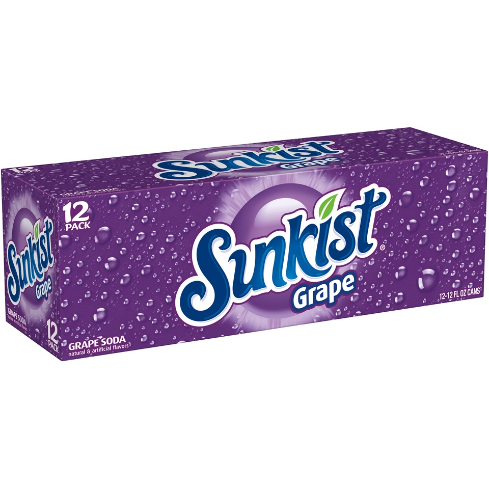 slide 3 of 3, Sunkist Grape Soda, 12 fl oz cans, 12 pack, 12 ct; 12 fl oz