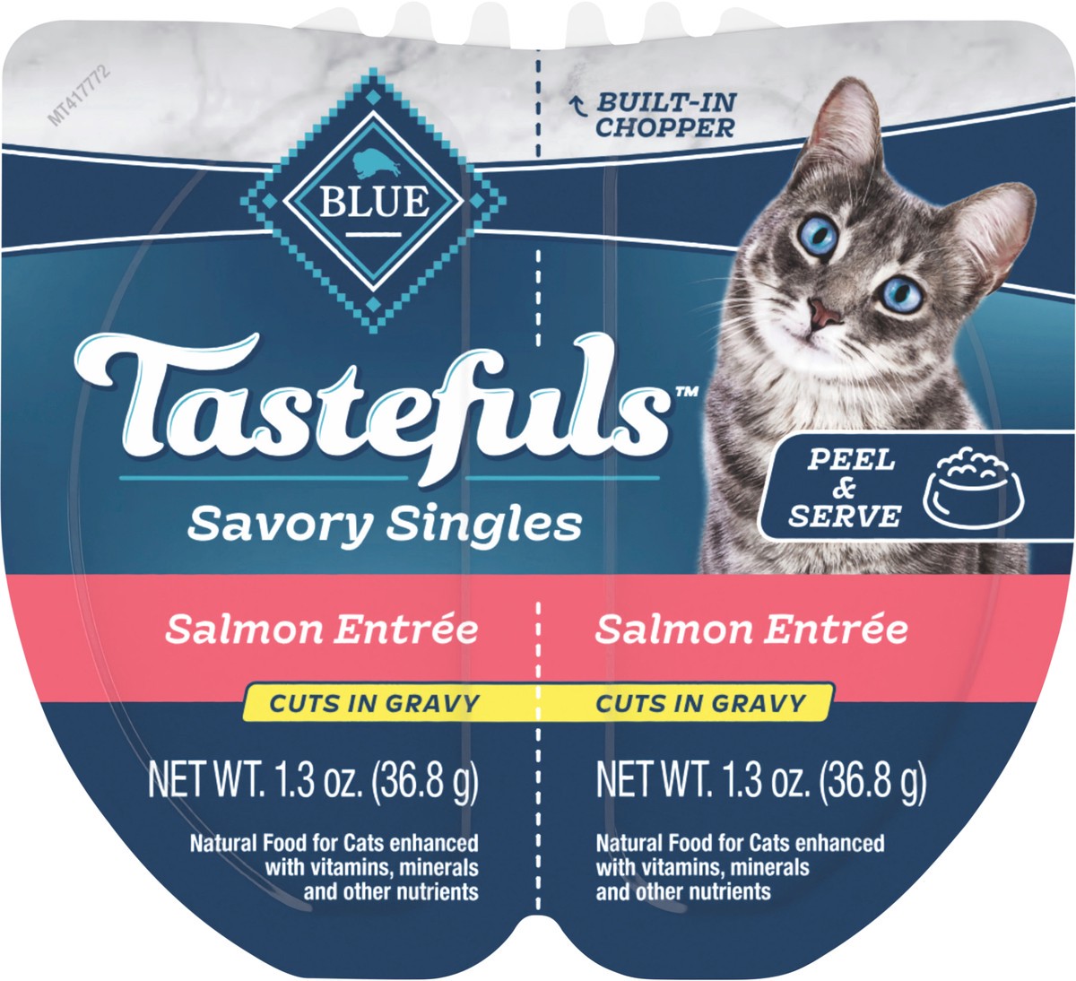 slide 13 of 13, Blue Buffalo Tastefuls Savory Singles Adult Cuts in Gravy Wet Cat Food, Salmon Entrée, Perfectly Portioned Cups in a 2.6-oz Twin-Pack Tray, 2 ct