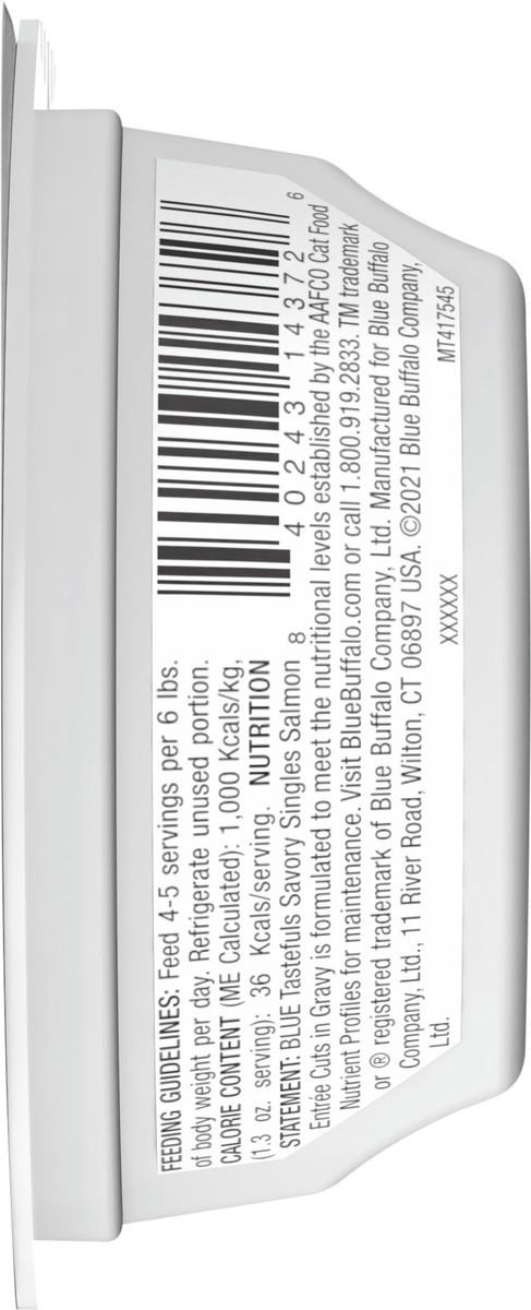 slide 4 of 13, Blue Buffalo Tastefuls Savory Singles Adult Cuts in Gravy Wet Cat Food, Salmon Entrée, Perfectly Portioned Cups in a 2.6-oz Twin-Pack Tray, 2 ct