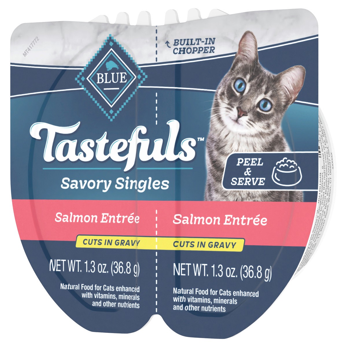 slide 12 of 13, Blue Buffalo Tastefuls Savory Singles Adult Cuts in Gravy Wet Cat Food, Salmon Entrée, Perfectly Portioned Cups in a 2.6-oz Twin-Pack Tray, 2 ct
