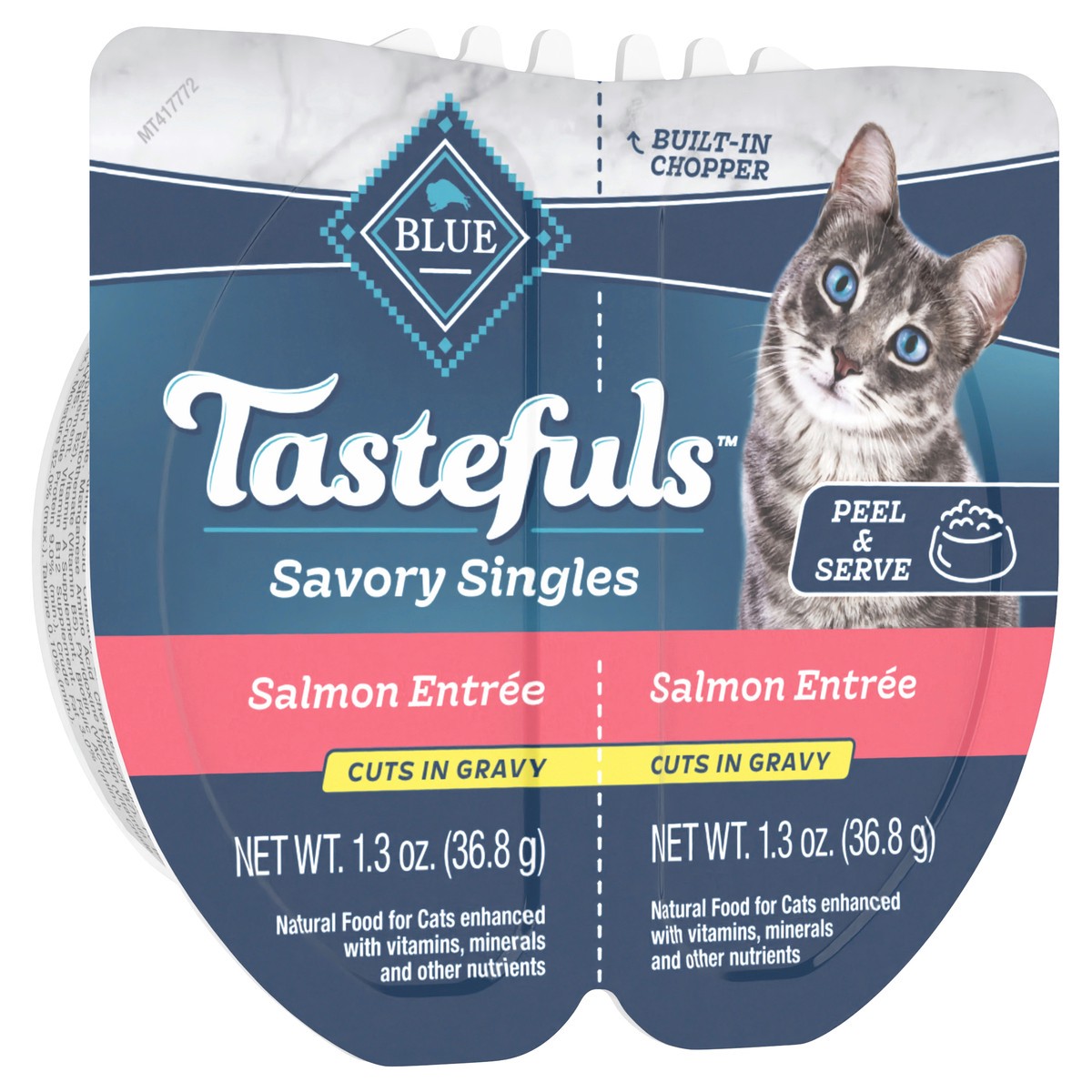 slide 5 of 13, Blue Buffalo Tastefuls Savory Singles Adult Cuts in Gravy Wet Cat Food, Salmon Entrée, Perfectly Portioned Cups in a 2.6-oz Twin-Pack Tray, 2 ct