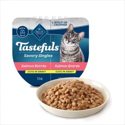 Blue Buffalo Tastefuls Savory Singles Adult Cuts in Gravy Wet Cat Food, Salmon Entrée, Perfectly Portioned Cups in a 2.6-oz Twin-Pack Tray