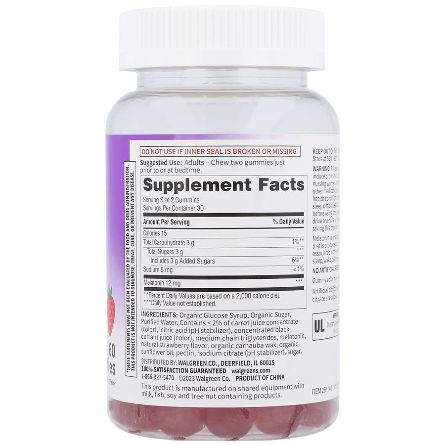 slide 3 of 5, Walgreens Free & Pure Melatonin 12 mg Gummies Natural Strawberry, 60 ct