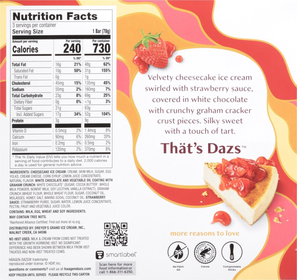 slide 3 of 3, Haagen-Dazs® New York Strawberry Cheesecake Ice Cream Bars, 3 ct