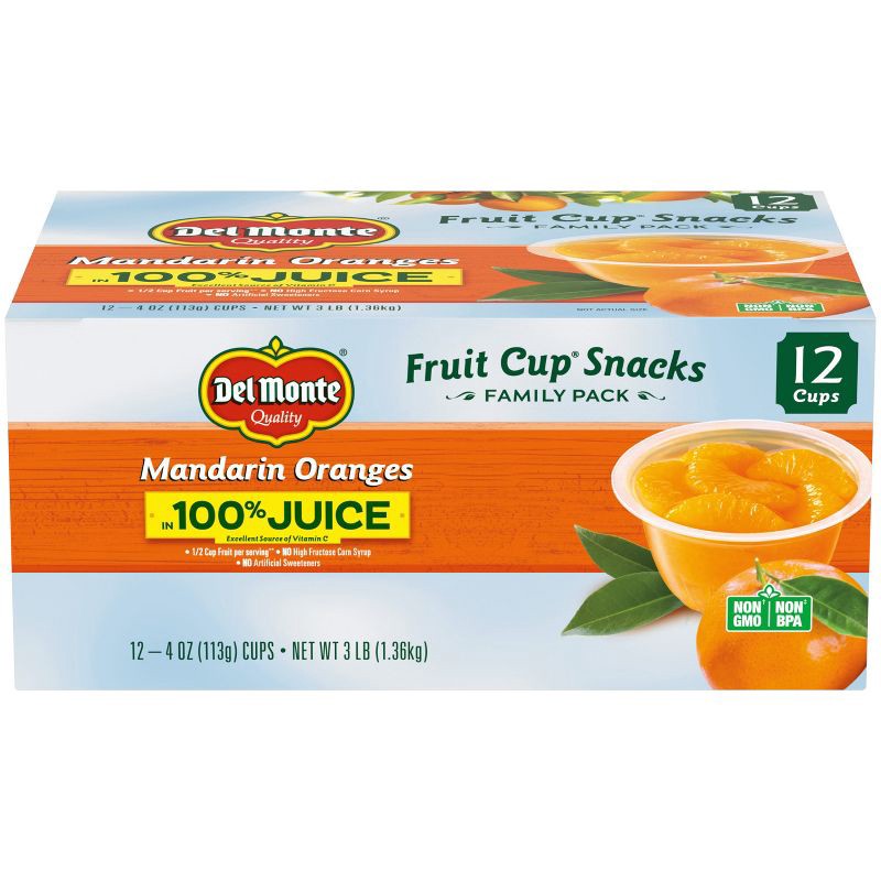 slide 1 of 7, Del Monte Mandarin Oranges Fruit Cups in 100% Juice - 12ct/4oz, 12 ct; 4 oz